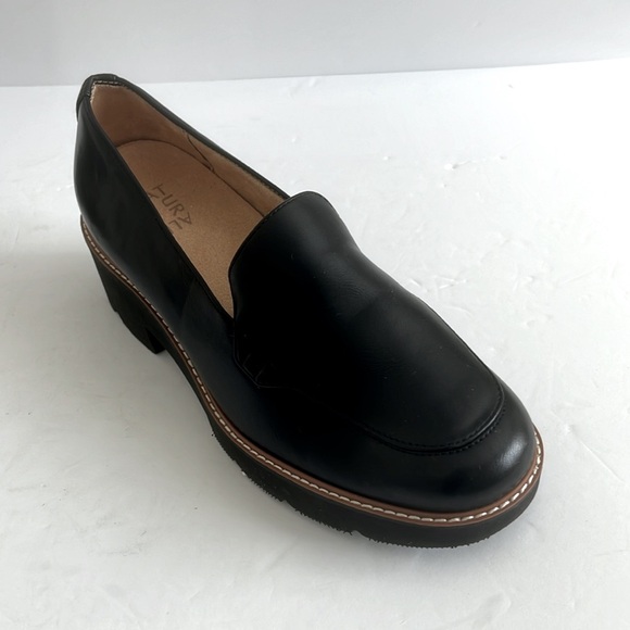 NATURALIZER $130 Dreamer Platform Black Rubber Block Heel Loafer Size 9.5W New - Picture 5 of 8
